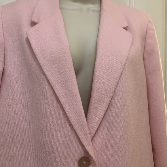 Vintage Sag Harbor Petite 14P Pink Wool Blend Oversized Blazer 90s Jacket - Picture 3 of 6